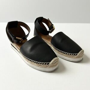 See By Chloe Glyn Black Leather Ankle Strap Espadrille Sandals EU 37 US 7